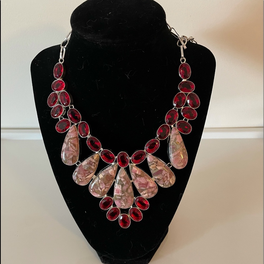 Rhodochrosite, red garnet necklace